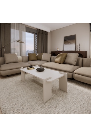 Odaco Fuji Modern Premium Oval Ayaklı %100 Mdflam Salon Orta Sehpa 120x60x40 Cm Beyaz