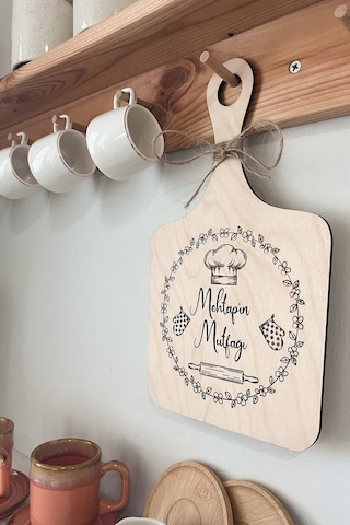 Kişiye Özel Yazılı Ahşap Dekoratif Mutfak Süsü 29x18 Cm Açık Kahverengi