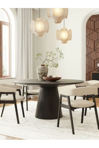 Hemera Ceviz Ahşap Yemek Masası 120x120 Siyah