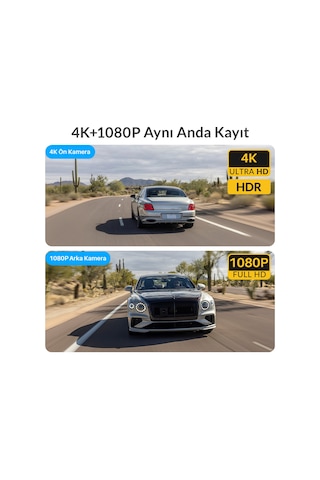 Kawa D7 2 Kameralı Ön Ve Arka 4k+1080p Hdr Wi-fi 6 Ve Gps'li Araç Kamerası + 64gb Hafıza Kartı