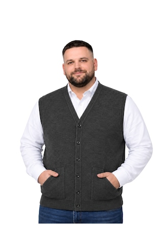 Battalmoda Erkek Büyük Beden Antrasit Cepli Triko Yelek 3xl-4xl-5xl-6xl
