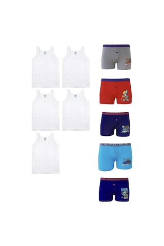 Nacar Store Erkek Çocuk 5 Atlet 5 Desenli Boxer Pamuklu Likralı Terletmez Takım Çok Renkli