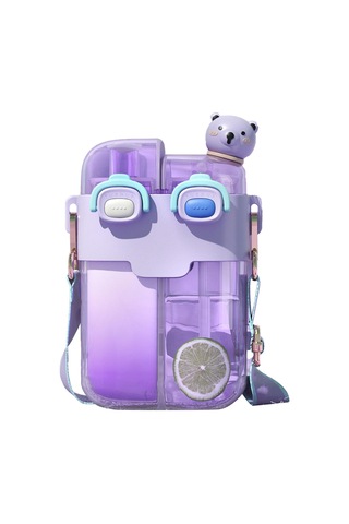 Kawaii Su Şişeleri Samanlı, Moda Plastik Çift İçme Suyu Şişesi Spor Fitness Gym Camping Lavanta 780ml İçin Ayarlanabilir Kayış Gül Kırmızı