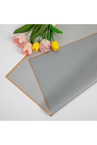 Çiçek Ambalaj Kağıdı - Gri - Altın Kenarlı - Mat Opp 58x58 Cm - 5