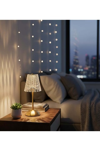 Modern Kristal Retro Model Dokunmatik Masa Lambası Şarjlı Led Gece Lambası Altın