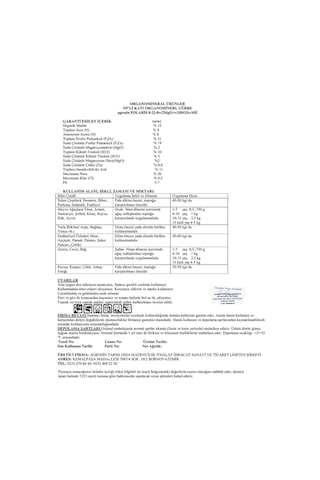 Agrosin Polaris 8.21.0+(2MgO)+(10SO3)+ME Organomineral Granül Gübre 50 kg