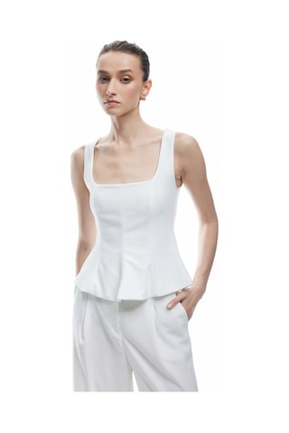 Koton Krep Scuba Kumaş Kare Yaka Kolsuz Peplum Bluz Beyaz 5sak70064ek Beyaz