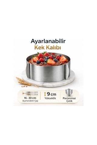 16-30 Cm Arası Ayarlanabilir Kek Kalıbı,paslanmaz Çelik Pasta Çemberi,profesyonel Pasta Kalıbı Gümüş Inox