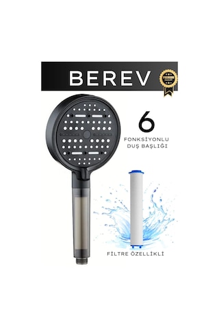 6 Fonksiyonlu Filtreli Duş Başlığı Su Tasarruflu Basınçlı Kireç Klor Önleyici Siyah
