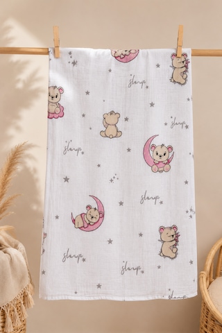 Minora Baby&Kids %100 Pamuk Müslin Bebek Örtüsü Çok Amaçlı Müslin Battaniye - 100 x 100 CM Pembe Ayı