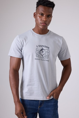 Marıne Tee Deniz Temalı Ribana Bisiklet Yaka Pamuk T-shirt-3138 Gri