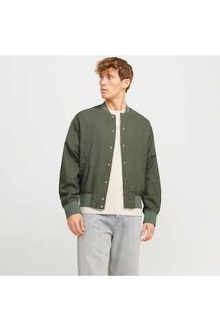 Jack & Jones Jack&jones Ario Linen Bomber Erkek Gri Yuvarlak Yaka Ceket Gri