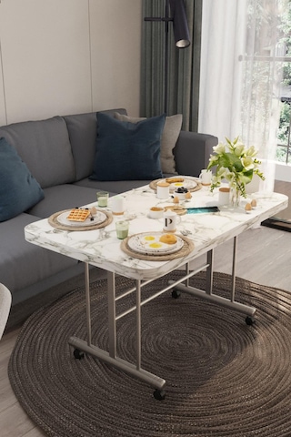 Avenza Living 70 110 Tekerlekli Orta Sehpa Beyaz - Beyaz Mermer