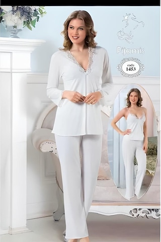 Pijamis 1453 Uzun Kol 3 Lü Kadın Pijama Takım Kutulu Pudra