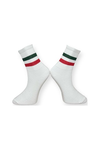 2'li Unısex Çizgili Yeşil-turuncu Ve Yeşil-kırmızı Şeritli Esnek Nem Alabilen Pamuklu Spor Soket Çoraplar Çok Renkli