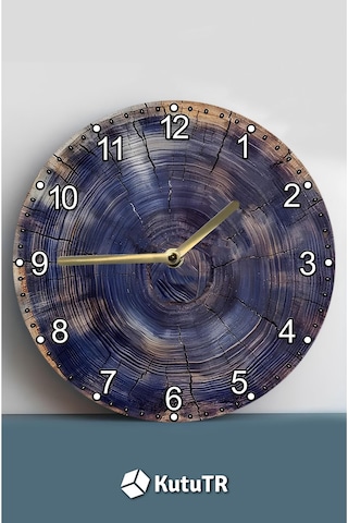 Mavi Kütük Desenli 3d Görünümlü Mdf Duvar Saati 33 Cm Doğal & Rustik Stil Sdw313 Renkli