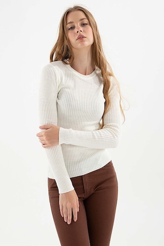 Fashion Friends Kadın Fitilli Bisiklet Yaka Kazak 23k0290k1 Ekru