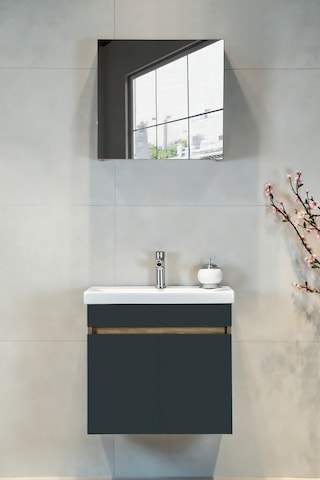 Star Banyo Dolabı Seti 60 Cm Egzotik Meşe & Koyu Gri Aynalı Lavabolu Mdf Egzotik Meşe & Koyu Gri