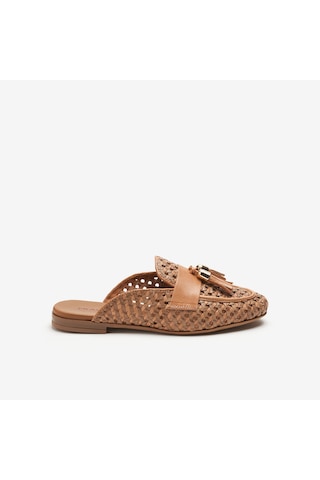 Shınefancy Terlik Kadın 95v7 Frau Woven Leather Mules Wıth Tassels