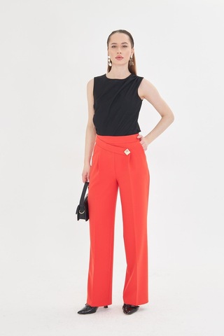 Lovelf Kare Düğme Bol Paça Pantolon Oranj Oranj