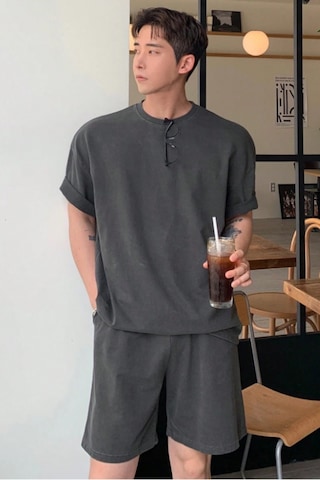 Tarz Cool Erkek Oversize T-shirt Şort Takım Rahat Yazlık Kombin Gri