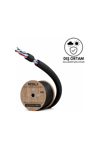 Esu Cat6 Dış Ortam Lan Kablosu 300m 23 Awg 0,58mm Solid Cca Ethernet Kablo