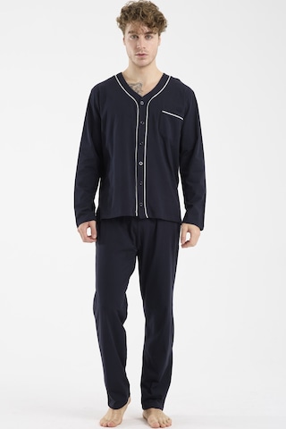 V Yaka Düğmeli Pijama Takım - Lacivert Lacivert