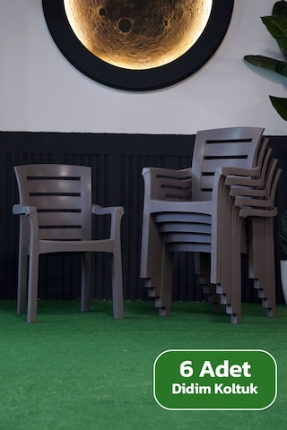 Alezy Didim İstiflenebilir Bahçe Balkon Koltuk Sandalye 6 Adet Gri