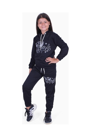 Fyk Kids Angel Baskı Detaylı Kız Çocuk Eşofman Takımı Siyah