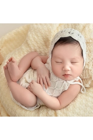 Novahub Yenidoğan Kız Romper Ve Bonnet Bebek Kıyafeti, Koyu Kahverengi, 0-1 Yaş, 80cm Altı, Pamuk, Hayvan Desenli Fotoğraf Aksesuarı Koyu Kahverengi