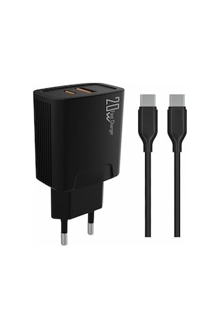 20 Watt Usb + Type-c Çıkışlı Hızlı Şarj Başlık Adaptör + 1m 3a Type-c To Type-c Kablo Yerli Üretim Kdr-42