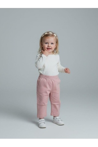 Zekids Kız Bebek Yumuşak Dokulu Beli Lastikli Pantolon-16946 Pembe