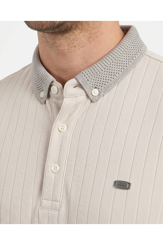 Özeniş Erkek Polo Yaka Slim Fit Çizgili Desen Kaşkorse T-shirt Bej