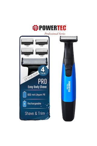 Powertec TR-650 (TAHRİŞ KARŞITI) Şarjlı Epilasyon Öncesi Hassas Vücut Tıraş Makinesi Çift Bıçak 2 Yıl Garanti