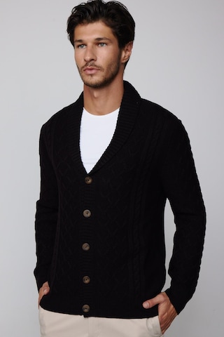 Tudors Slim Fit Dar Kesim Desenli Yumuşak Dokulu Düğmeli Siyah Erkek Hırka-29566-siyah Siyah