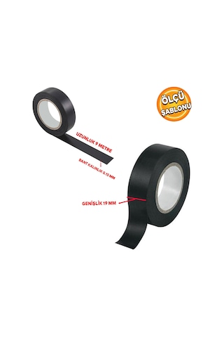 İzole Pvc Elektrikçi Elektirik Kablo Bandı Siyah Renk Bant Bandı Eni: 1.9 Cm Uzunluk: 9 Metre 5 Adet