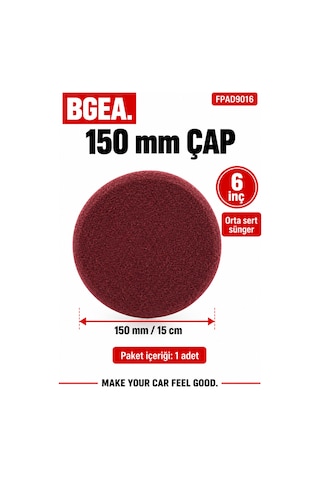 Bgea Premium Aplikatörlü Polisaj Süngeri Bordo 150 Mm 6 İnç Orta Sert 1 Adet
