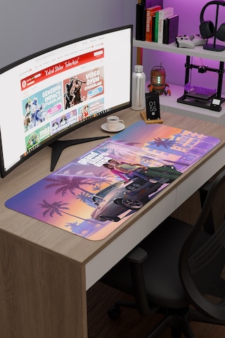 Gta 6 Kaymaz Dikişli Kauçuk Oyuncu Mousepad V5 - 90x40 Xxl Gaming Mouse Pad Fare Altlığı