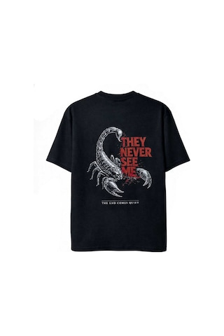 Dark Line Sırt Baskılı %100 Pamuk Oversize T-shirt Darkline024 Siyah