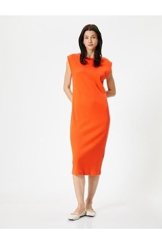 Koton Midi Bodycon Elbise Kısa Kollu Bisiklet Yaka Fitilli Kırmızı 4sak80109ek Kırmızı