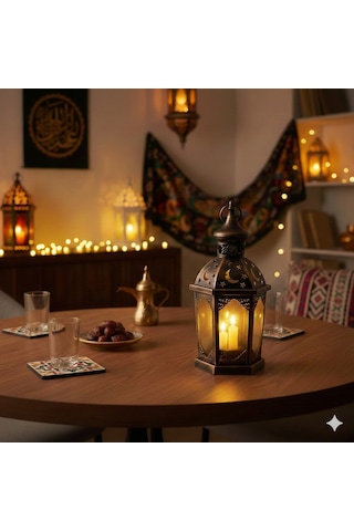 43 Cm Ramazan Ledli Eskitme Model Lüks Fener - Pil Dahil Dekoratif Ramazan Feneri Diğer