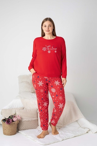 Kadın Bisiklet Yaka Düğmesiz Kışlık Termal Bilek Manşetli Jogger Uzun Kol Cepli Pijama Takımı Desenli