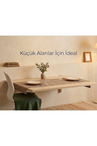 Peak Dizayn Mobilya Duvara Monte Katlanır Mutfak Masası Yer Kaplamayan Çok Amaçlı Duvar Masası Açılır Kapanır Çalışma Ve Yemek Masası Bej