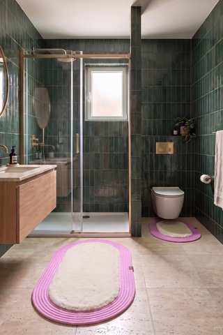 Banyo Paspası Takımı 60x100+40x60 Cm Düz Bej & Pembe
