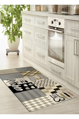Krem, Kitchen Kaymaz, Organik Pamuk Taban Mutfak Halısı