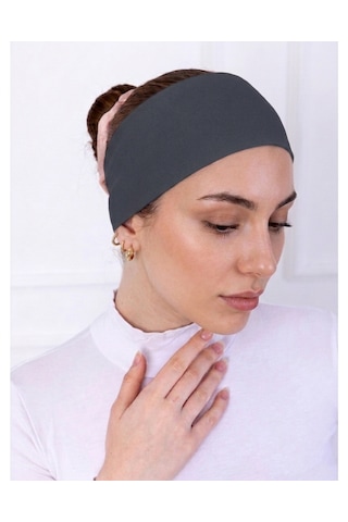 Alivascarf Kaymayan Silikonlu Bandana Bone Siyah - Kadın Tesettür Dikişsiz Kaymaz Geçme - Sportif Saç Bandı Antrasit