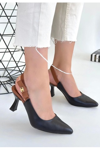 Toran Siyah Cilt Topuklu Ayakkabı Siyah