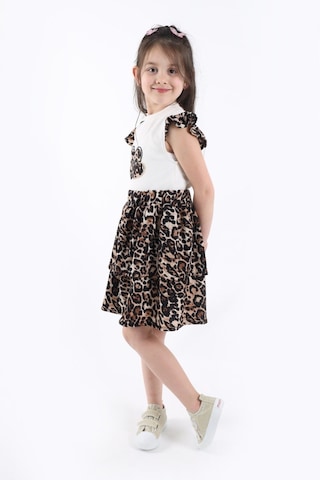 Aden Kids Kız Çcouk Leopar Desenli Alt Üst Etekli Takım Kahverengi