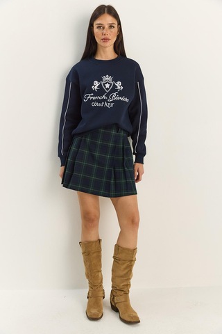 Shade Kadın Bisiklet Yaka Nakış İşlemeli Üç İplik Şardonlu Sweatshirt 60601049 - Lacivert