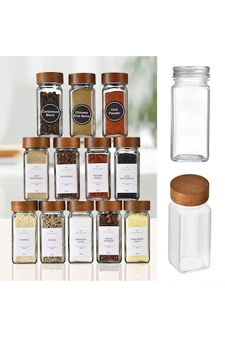 Orret Home 12'li Bambu Ve Akasya Kapaklı Cam Baharatlık Seti 120 Ml - Doğal Kapaklı, Şeffaf Ca Sku: Smg8690010233974 Açık Bej